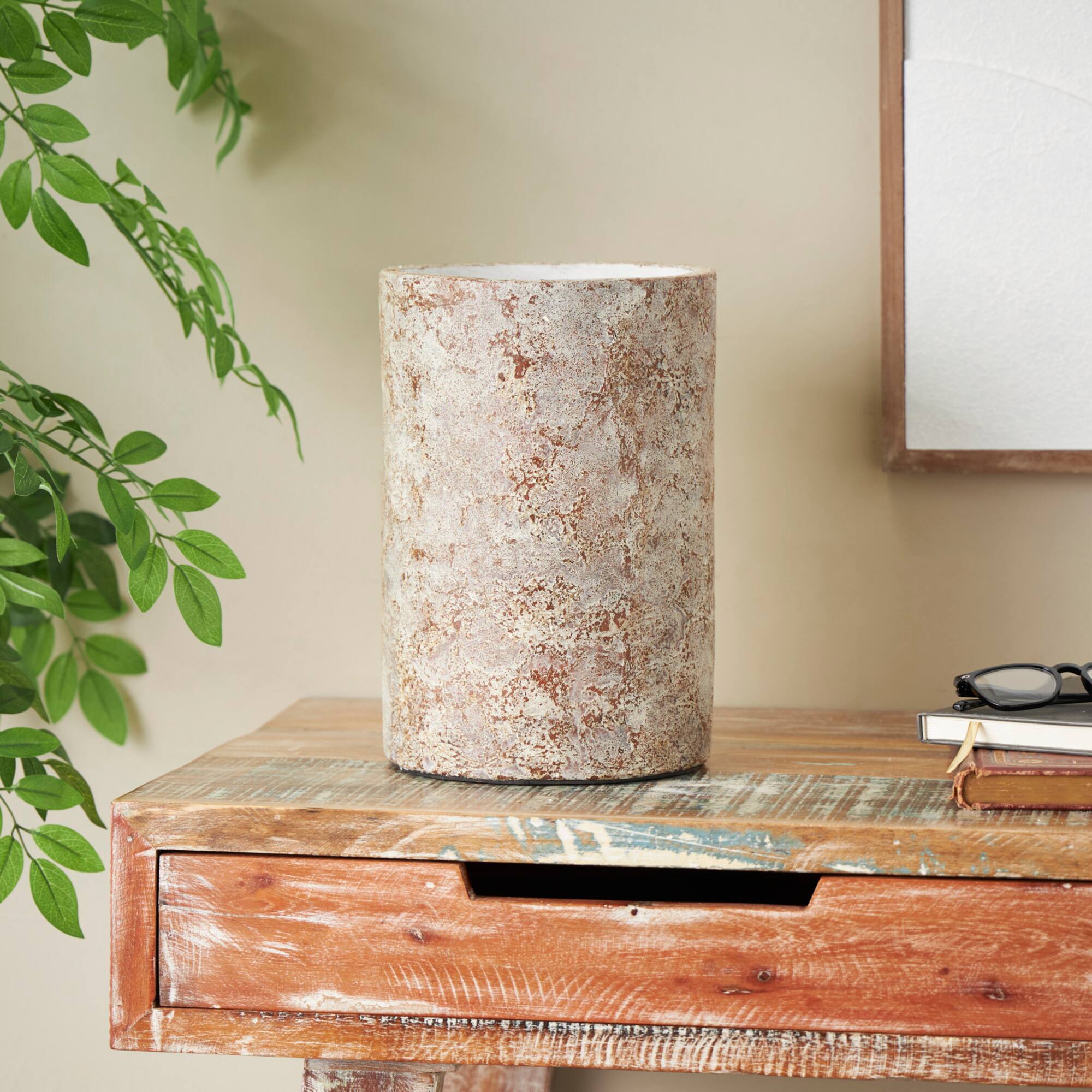 12" Brown Ceramic Wide Textured Vase